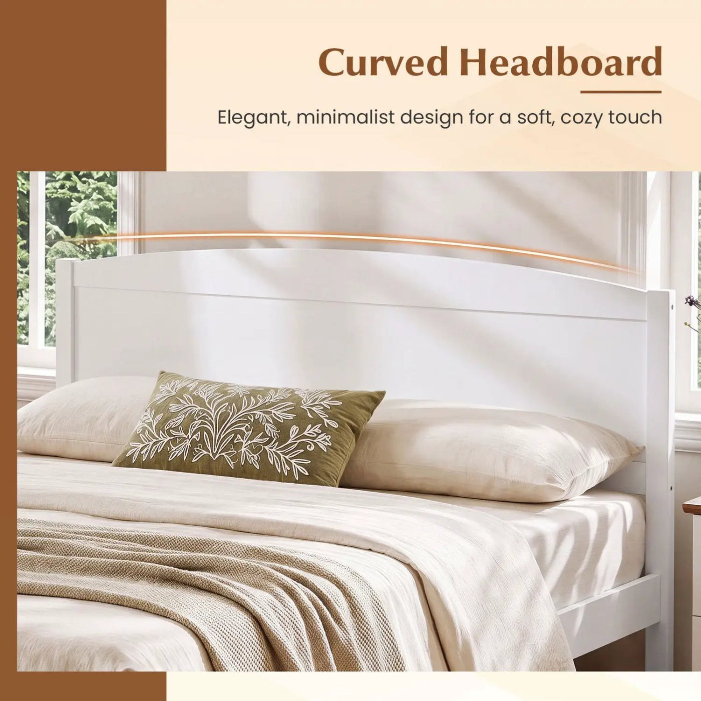 Full Size Wooden Platform Bed Frame with Curved Headboard by DirectDeals