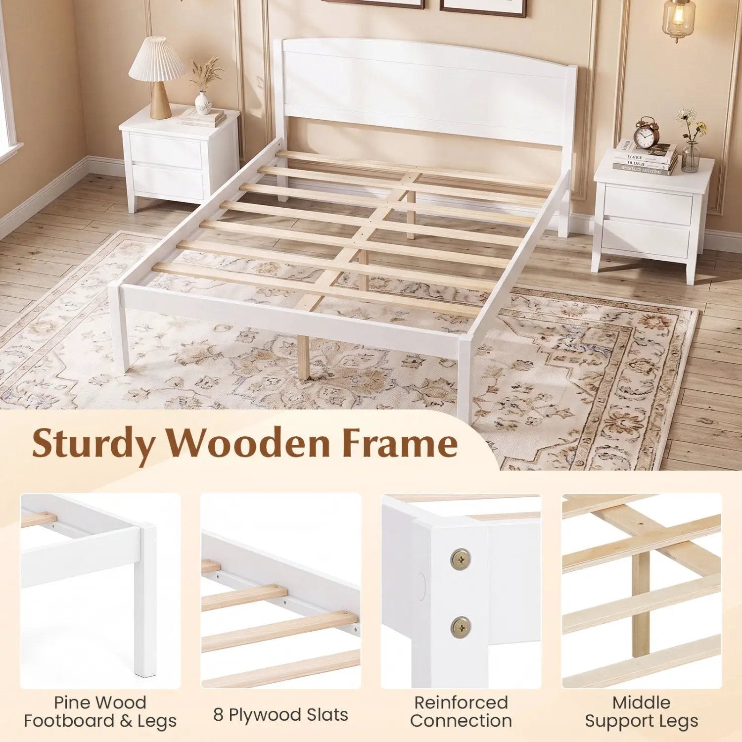 Full Size Wooden Platform Bed Frame with Curved Headboard by DirectDeals