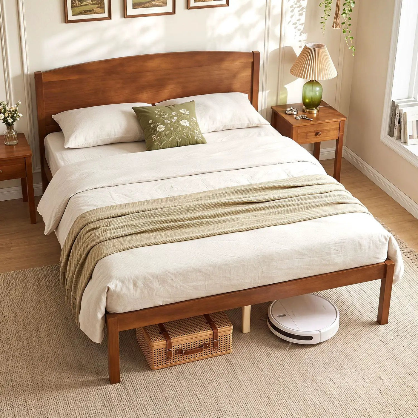 Full Size Wooden Platform Bed Frame with Curved Headboard by DirectDeals