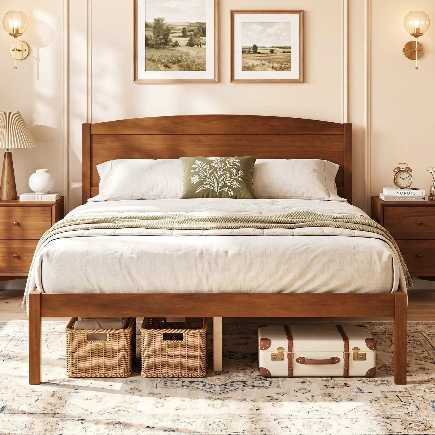 Full Size Wooden Platform Bed Frame with Curved Headboard by DirectDeals