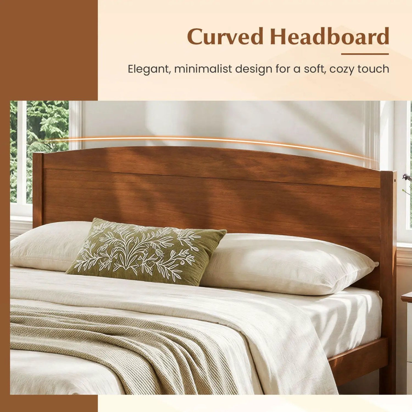 Full Size Wooden Platform Bed Frame with Curved Headboard by DirectDeals