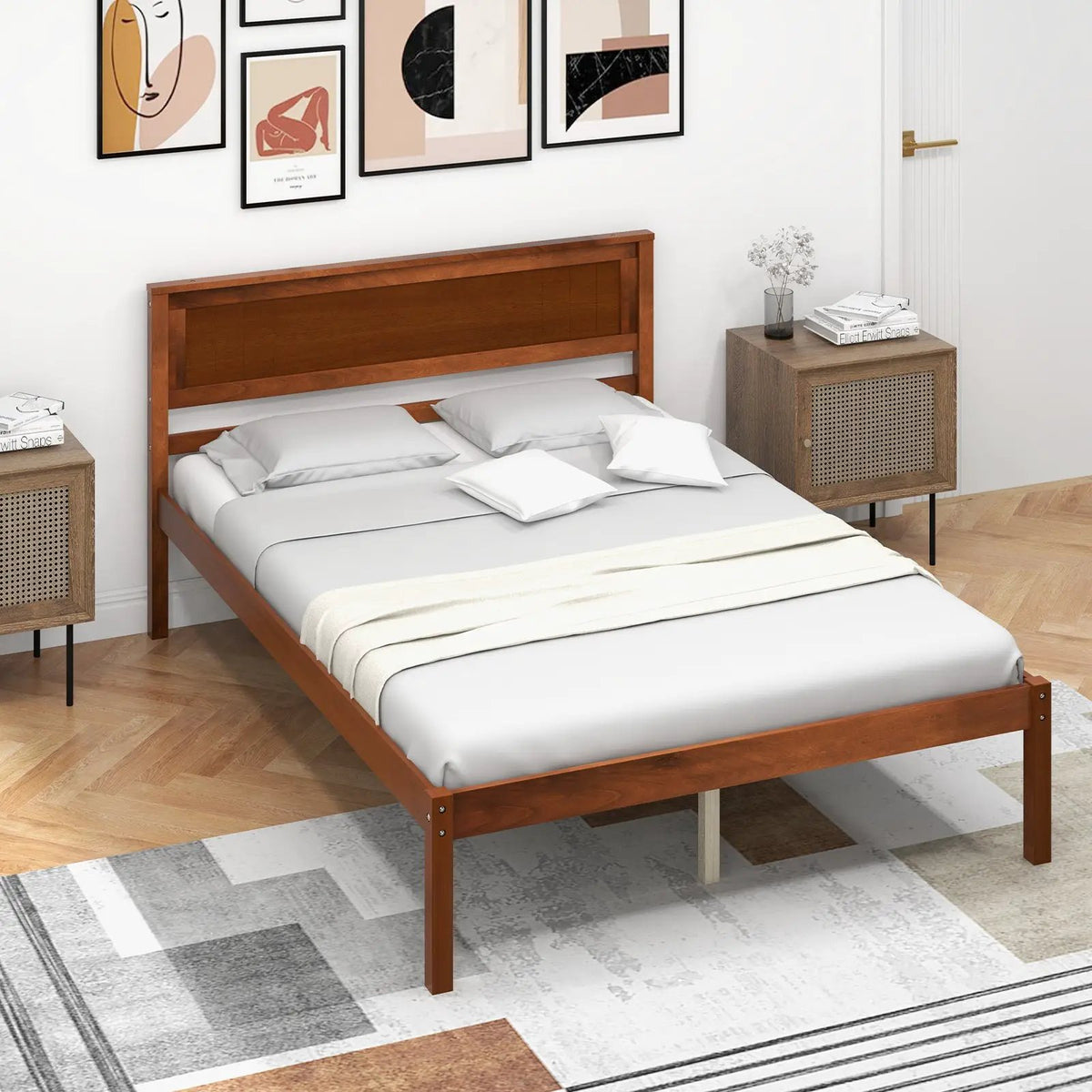 Twin/Full/Queen Size Bed Frame with Wooden Headboard and Slat Support, photo 2 of 10