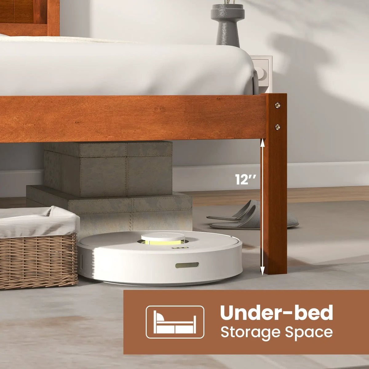 Twin/Full/Queen Size Bed Frame with Wooden Headboard and Slat Support, photo 5 of 10