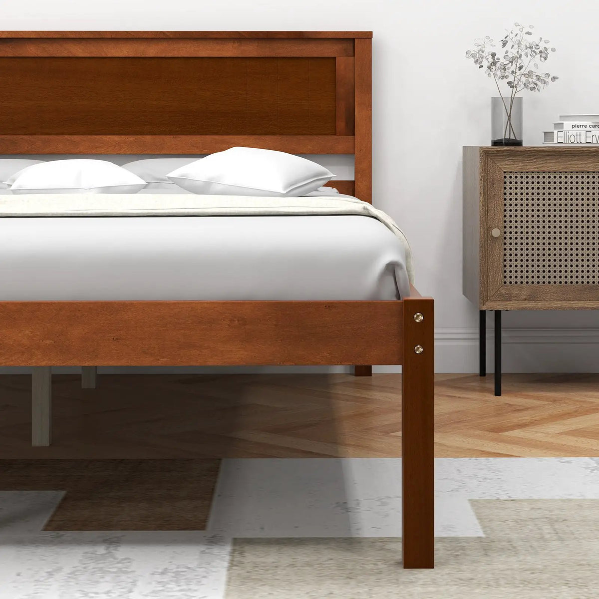 Twin/Full/Queen Size Bed Frame with Wooden Headboard and Slat Support, photo 8 of 10