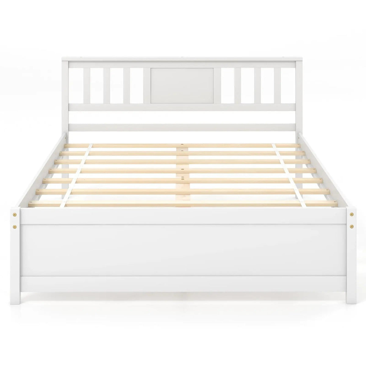 Wooden Platform Bed with Headboard and Wood Slat Support White, photo 9 of 10