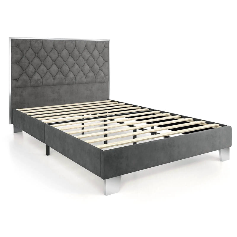 Full/Queen Size Upholstered Bed Frame with Velvet Headboard by DirectDeals