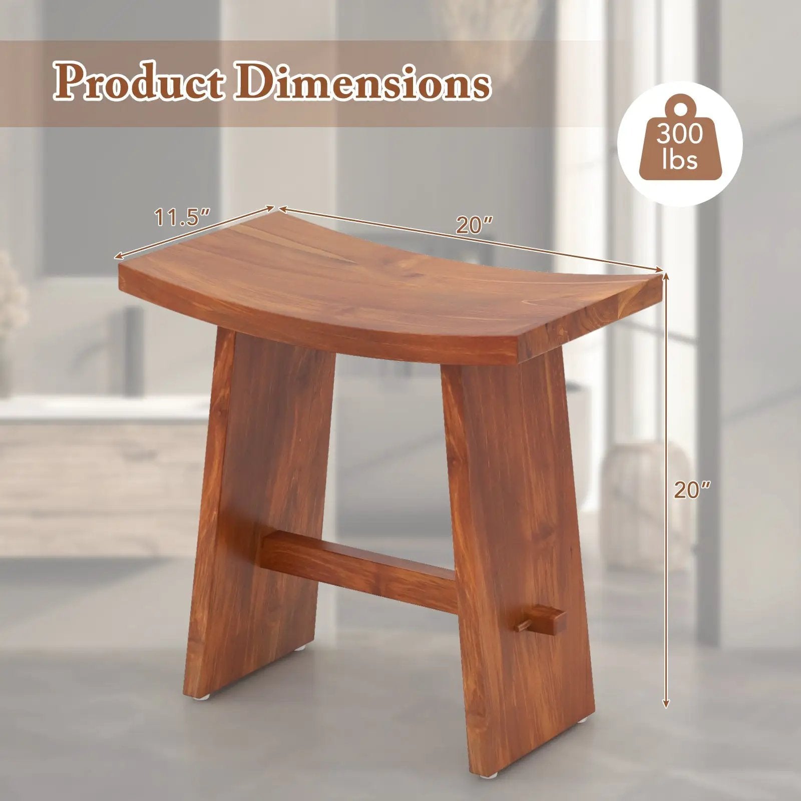 20 Inch Fully Assembled Shower Stool with Curved Seat for Inside Shower by DirectDeals
