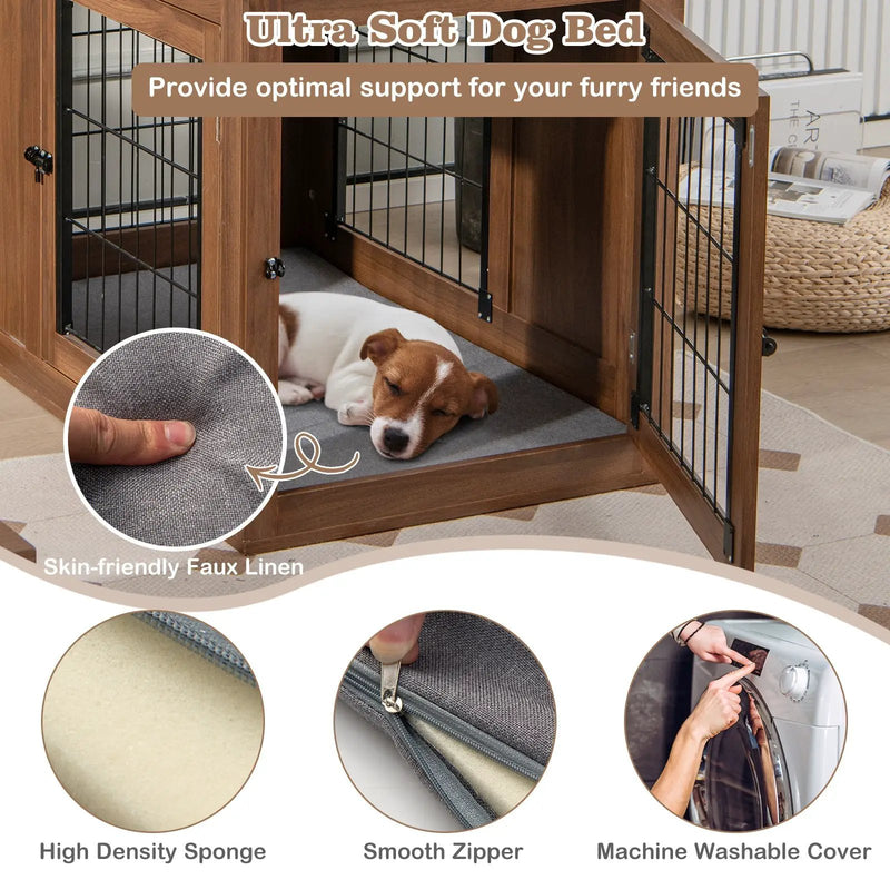 Furniture Dog Crate with Cushion and Double Doors-Walnut by DirectDeals