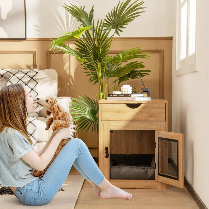 Furniture Style Dog Kennel with Drawer and Removable Dog Bed-Natrual by DirectDeals