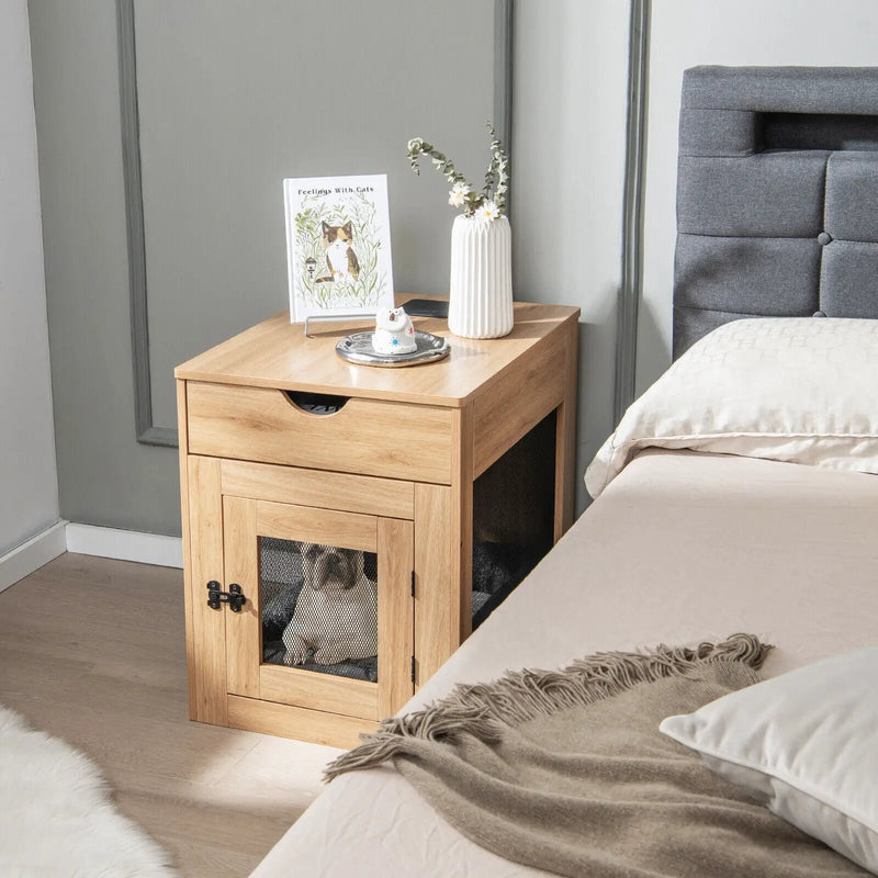 Furniture Style Dog Kennel with Drawer and Removable Dog Bed-Natrual by DirectDeals