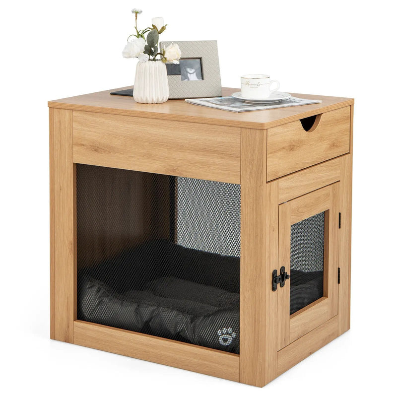 Furniture Style Dog Kennel with Drawer and Removable Dog Bed-Natrual by DirectDeals