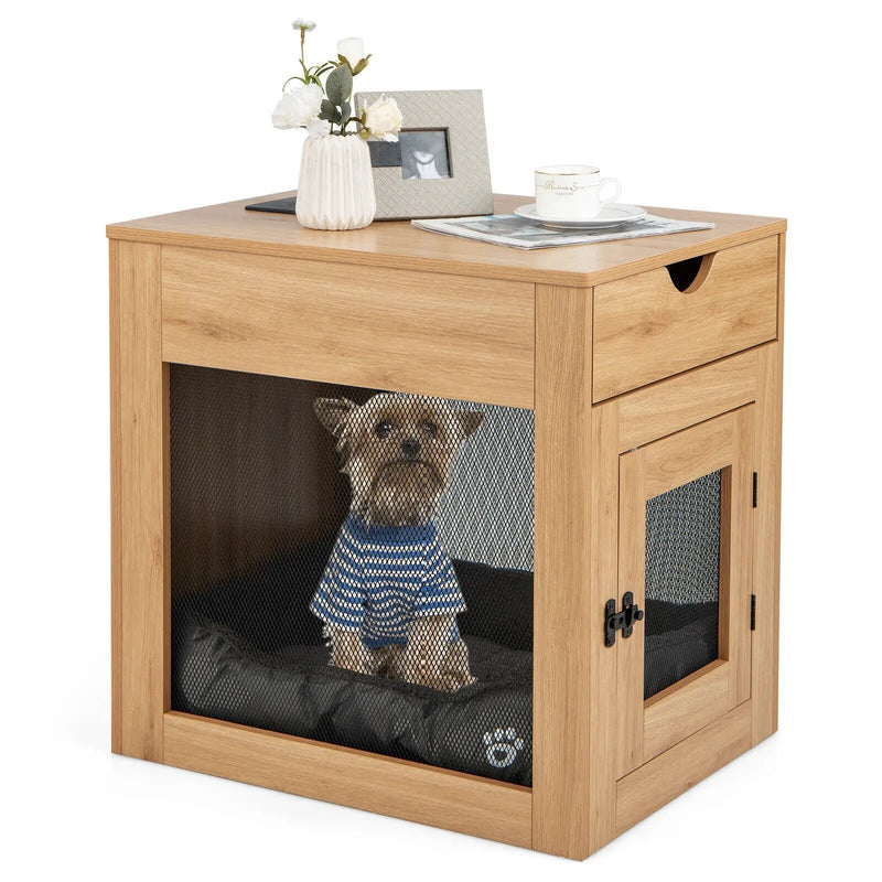 Furniture Style Dog Kennel with Drawer and Removable Dog Bed-Natrual by DirectDeals