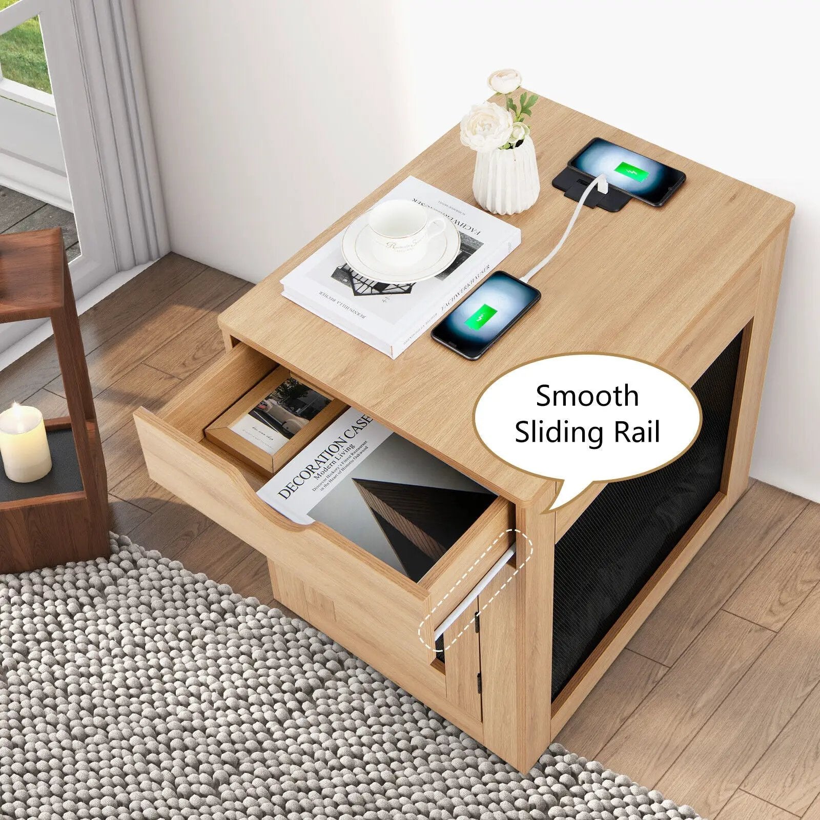Furniture Style Dog Kennel with Drawer and Removable Dog Bed-Natrual by DirectDeals