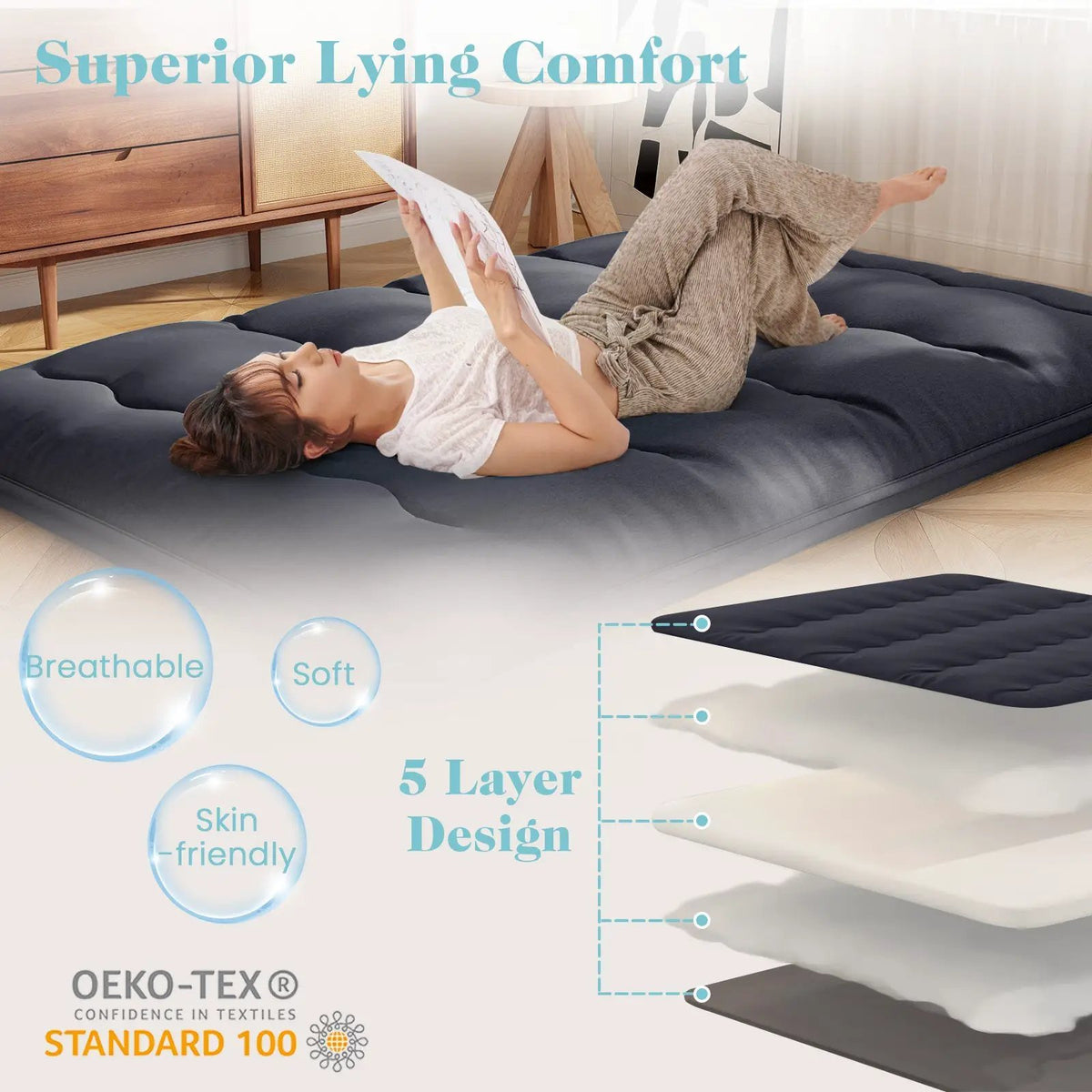 Futon Mattress with Washable Cover and Foldable Mat, photo 6 of 11