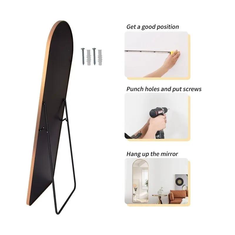 Gold Large Full Length Rounded Leaning Wall or Hanging Mirror by HomePacific