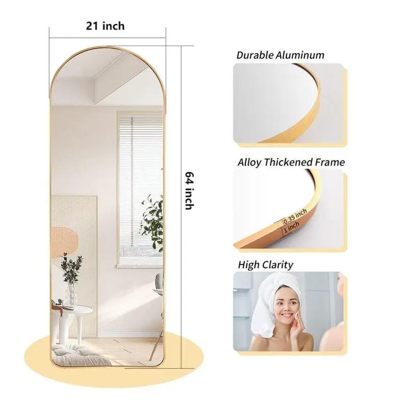 Gold Large Full Length Rounded Leaning Wall or Hanging Mirror by HomePacific