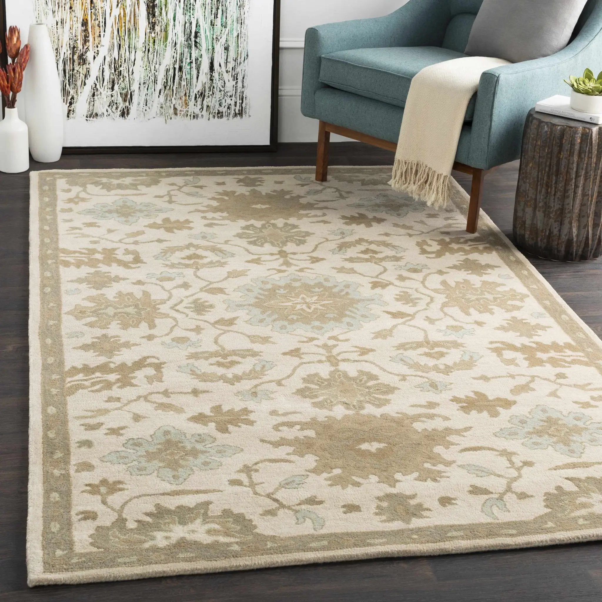 Hazen 1197 Hand Tufted Light Beige Wool Rug by Boutique Rugs