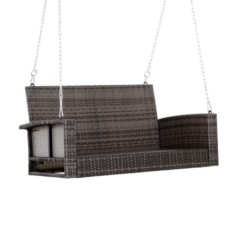 Grey Tones Wicker Porch Swing 7ft Hanging Chain with Dark Grey Padded Cushion by HomePacific
