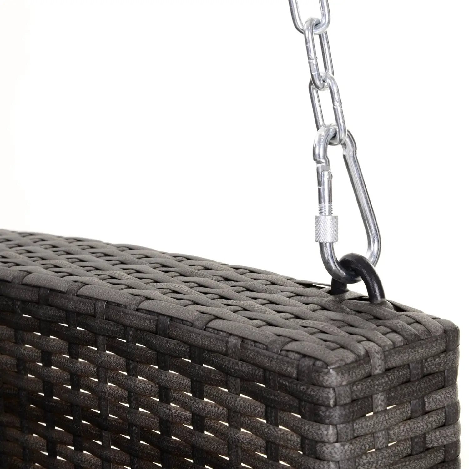 Grey Tones Wicker Porch Swing 7ft Hanging Chain with Dark Grey Padded Cushion by HomePacific