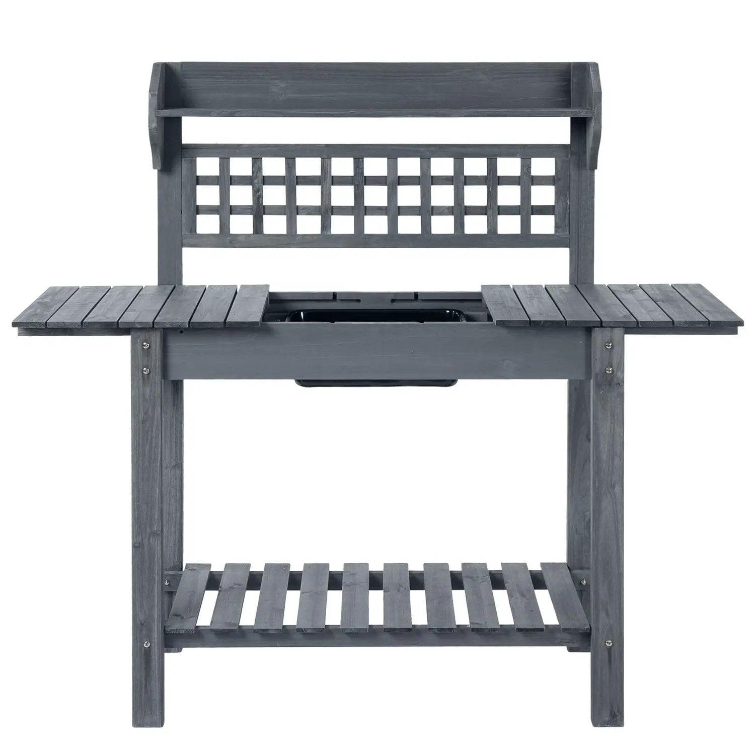 Outdoor Grey Wood Potting Bench Expandable Top with Food Grade Plastic Sink by HomePacific