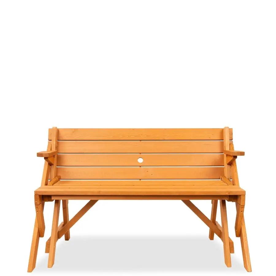 Outdoor Interchangeable 2 in 1 Multi-Use Wooden Picnic Table Garden Bench Umbrella Hole by HomePacific