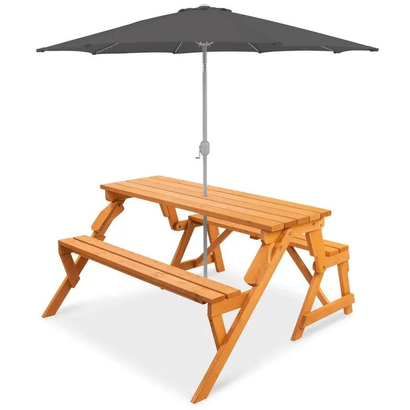 Outdoor Interchangeable 2 in 1 Multi-Use Wooden Picnic Table Garden Bench Umbrella Hole by HomePacific