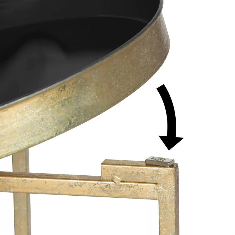 Gold Finish Metal Round Nightstand End Table with Removable Black Tray Top by HomePacific