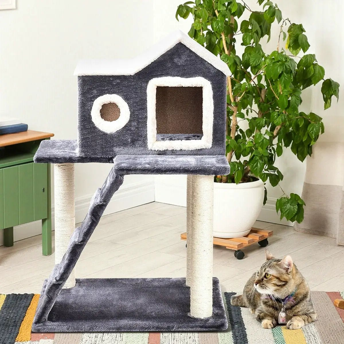 Gray 36 Inch Tower Condo Scratching Post Ladder Cat Tree House by HomePacific