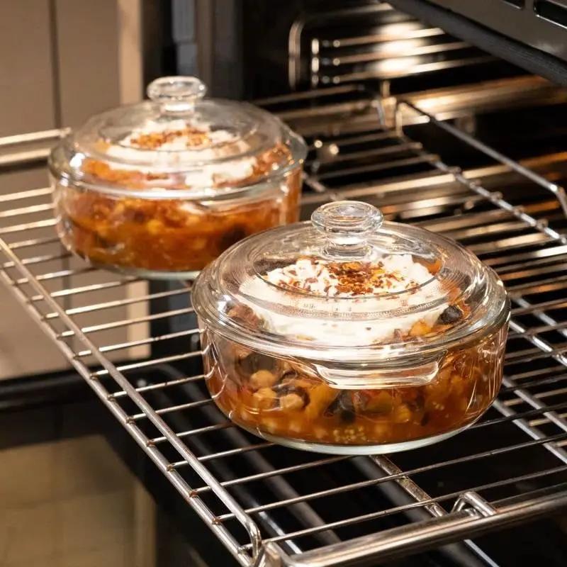 Set of 2 - 1-Quart Glass Dutch Oven Casserole Bakeware Baking Dishes with Lids by HomePacific
