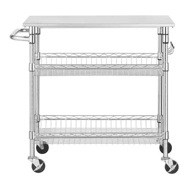 Kitchen Island Cart with Stainless Steel Top and 2 Bottom Storage Shelves by HomePacific