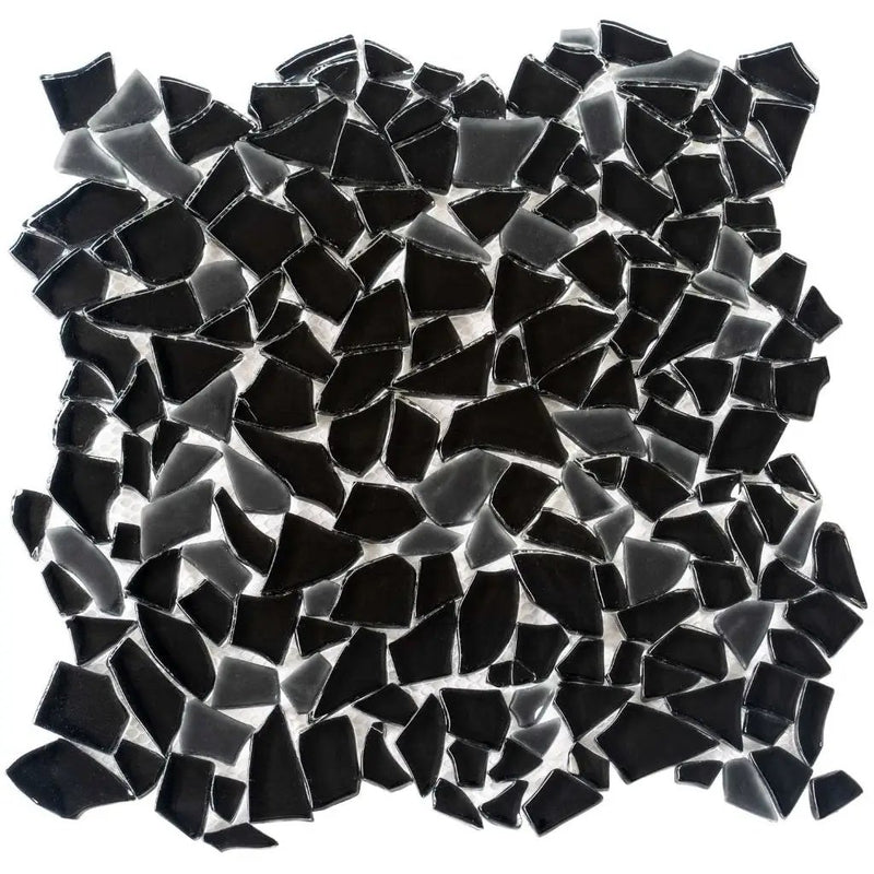 Black 11x11 Glossy Matte Multi-shaped Glass Mosaic Tile (5 pack, 4.36 sq ft/case) by Apollo Tile