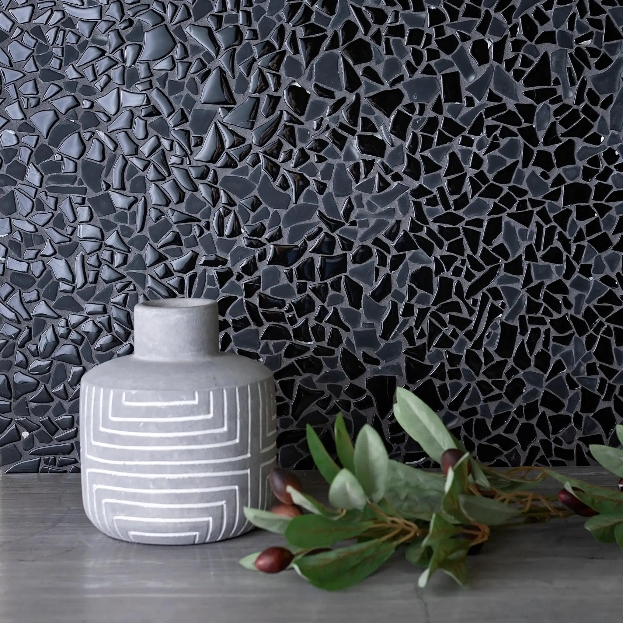 Black 11x11 Glossy Matte Multi-shaped Glass Mosaic Tile (5 pack, 4.36 sq ft/case) by Apollo Tile