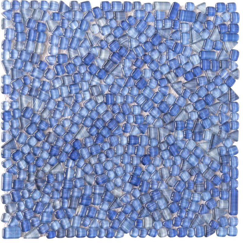 Blue 12x12 Glossy Multi-shaped Glass Mosaic Tile (5 pack, 4.83 sq ft/case) by Apollo Tile
