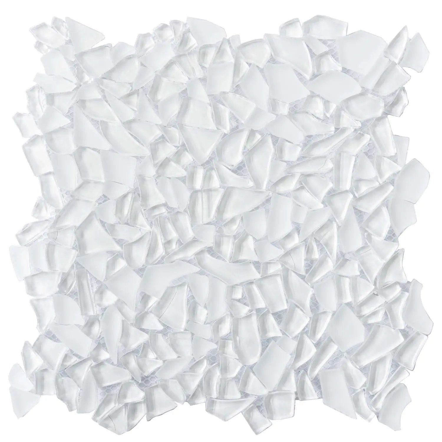 White 11x11 Glossy Matte Multi-shaped Glass Mosaic Tile (5 pack, 4.36 sq ft/case) by Apollo Tile