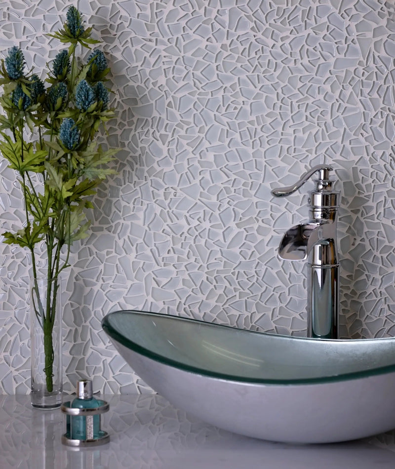 White 11x11 Glossy Matte Multi-shaped Glass Mosaic Tile (5 pack, 4.36 sq ft/case) by Apollo Tile