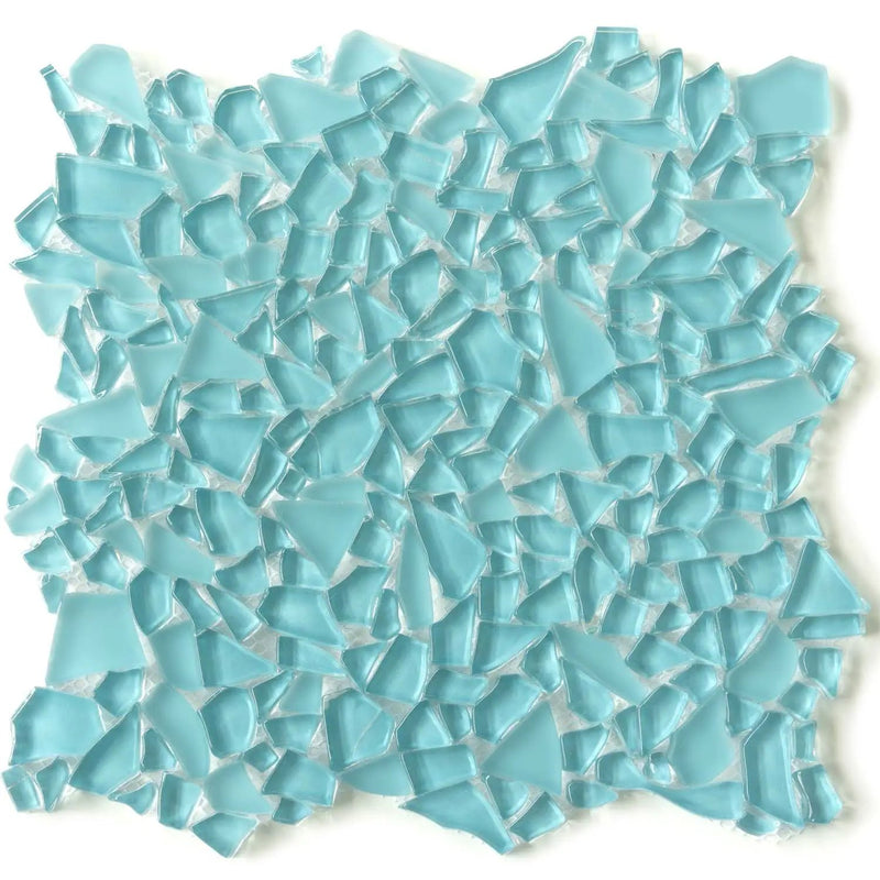 Sky Blue 11x11 Glossy Matte Multi-shaped Glass Mosaic Tile (5 pack, 4.36 sq ft/case) by Apollo Tile