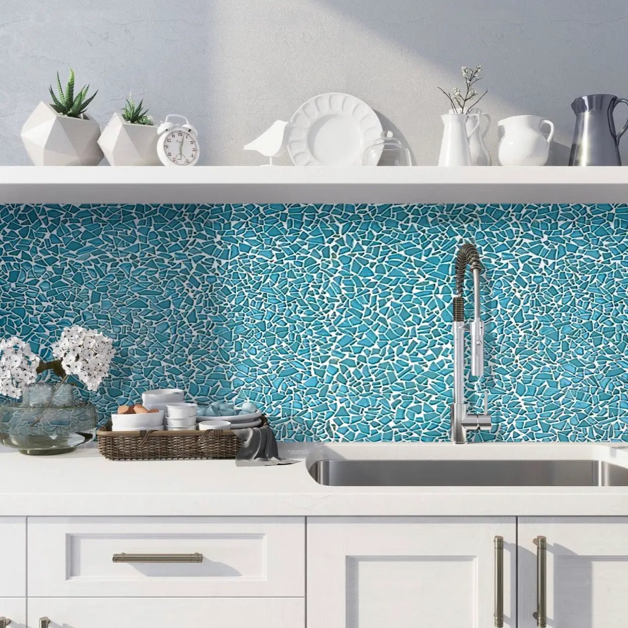Sky Blue 11x11 Glossy Matte Multi-shaped Glass Mosaic Tile (5 pack, 4.36 sq ft/case) by Apollo Tile