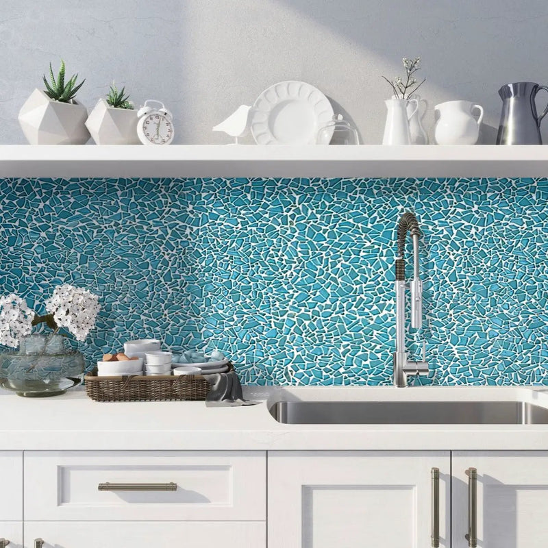 Sky Blue 11x11 Glossy Matte Multi-shaped Glass Mosaic Tile (5 pack, 4.36 sq ft/case) by Apollo Tile