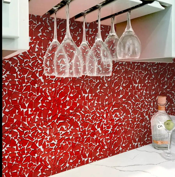 Red 11x11 Glossy Matte Multi-shaped Glass Mosaic Tile (5 pack, 4.36 sq ft/case)