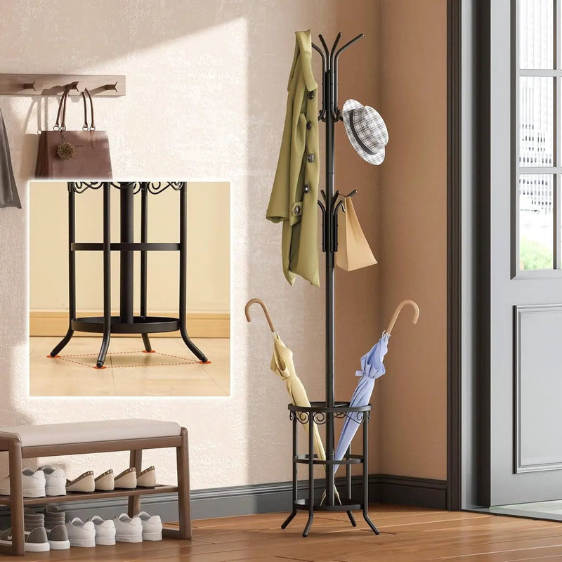 Black Metal Entryway Coat Rack Hall Tree with Umbrella Stand by HomePacific