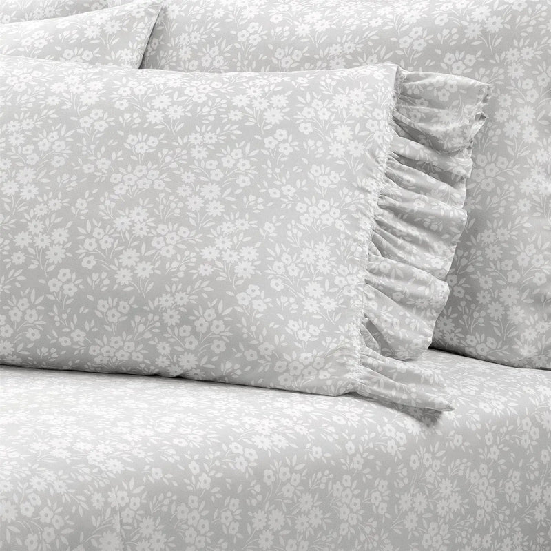Queen size Grey Ruffle Floral Polyester 6 Piece Sheet Set by HomePacific
