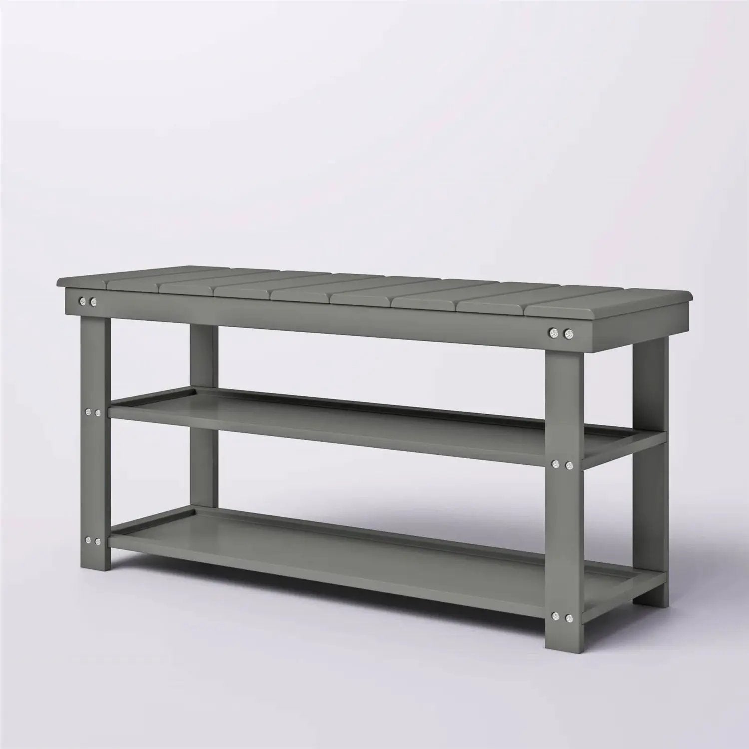 Grey Wood 2-Shelf Shoe Rack Storage Bench For Entryway or Closet by HomePacific