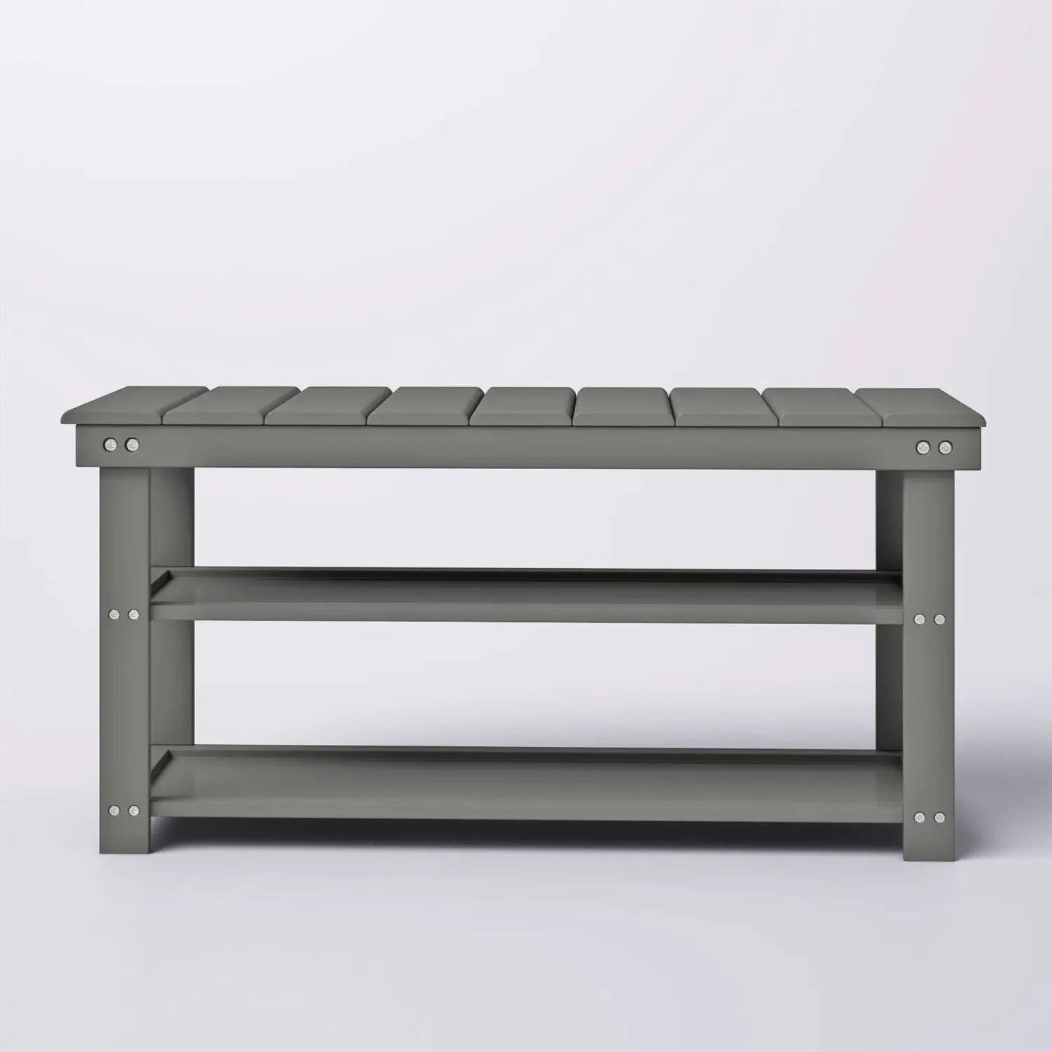 Grey Wood 2-Shelf Shoe Rack Storage Bench For Entryway or Closet by HomePacific
