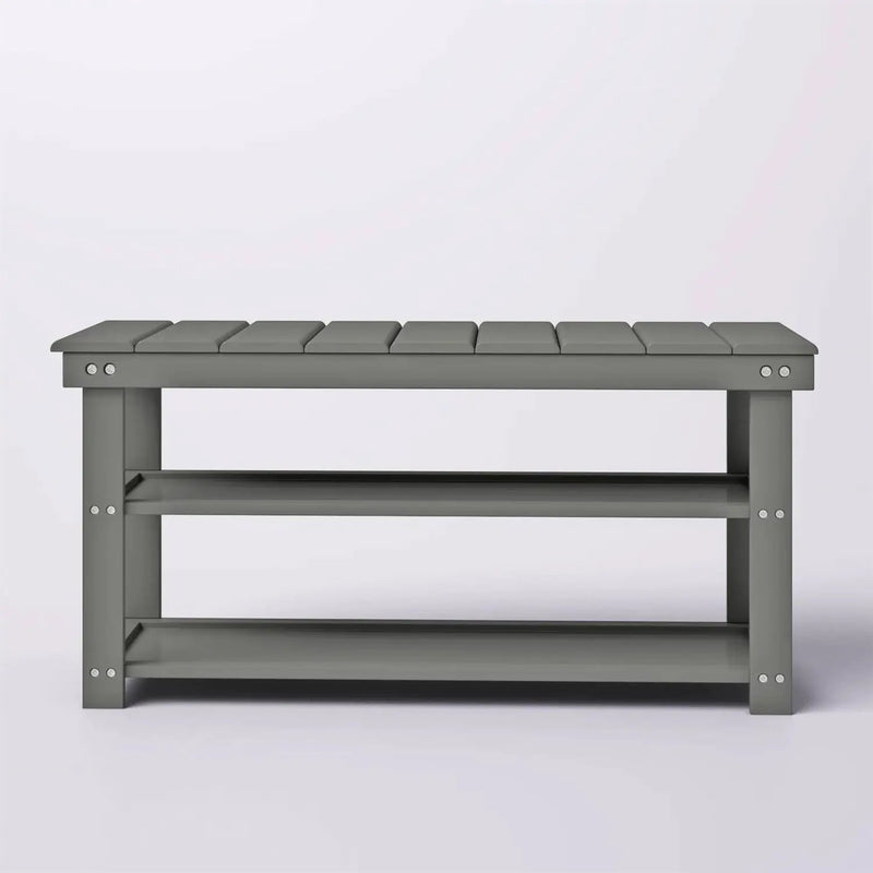 Grey Wood 2-Shelf Shoe Rack Storage Bench For Entryway or Closet by HomePacific