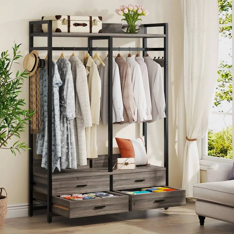 Modern Grey Black Garment Rack with Clothes Hanging Rod and 4 Storage Drawers by HomePacific