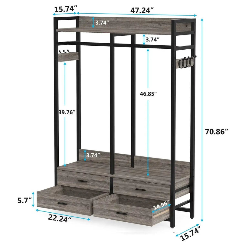 Modern Grey Black Garment Rack with Clothes Hanging Rod and 4 Storage Drawers by HomePacific