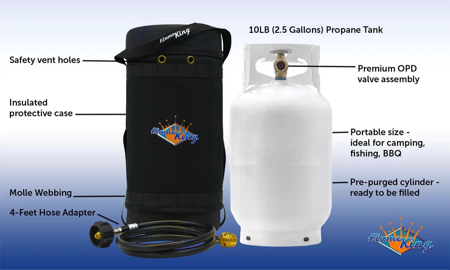 Flame King Propane Gas Hauler Kit 10lb Propane Tank, Adapter Hose and Insulated Protective Carry Case by Flame King Products