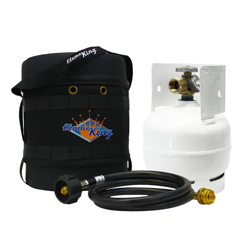 Flame King Propane Gas Hauler Kit 3lb Empty Propane Tank, Adapter Hose and Insulated Protective Carry Case by Flame King Products