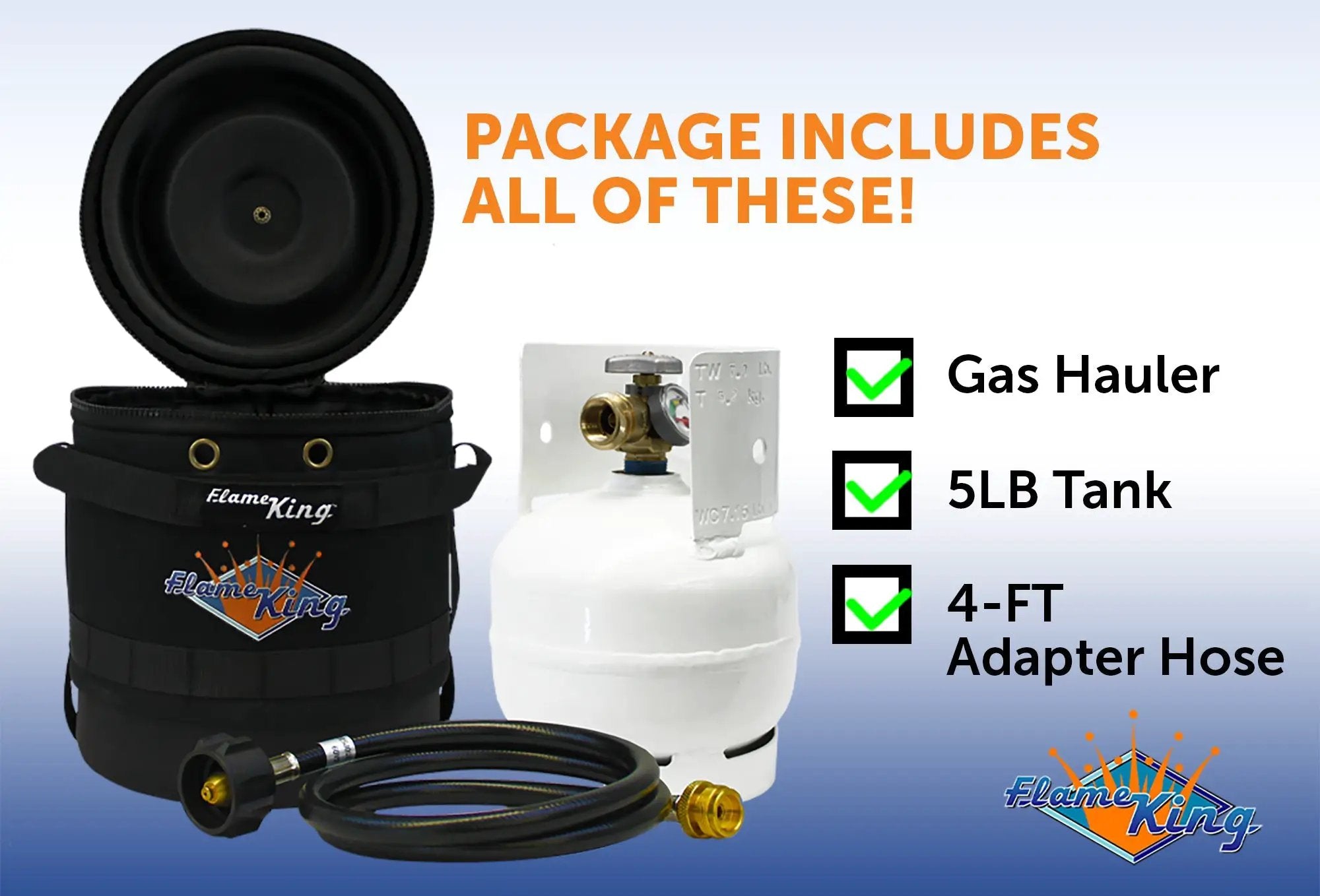 Flame King Propane Gas Hauler Kit 3lb Empty Propane Tank, Adapter Hose and Insulated Protective Carry Case by Flame King Products
