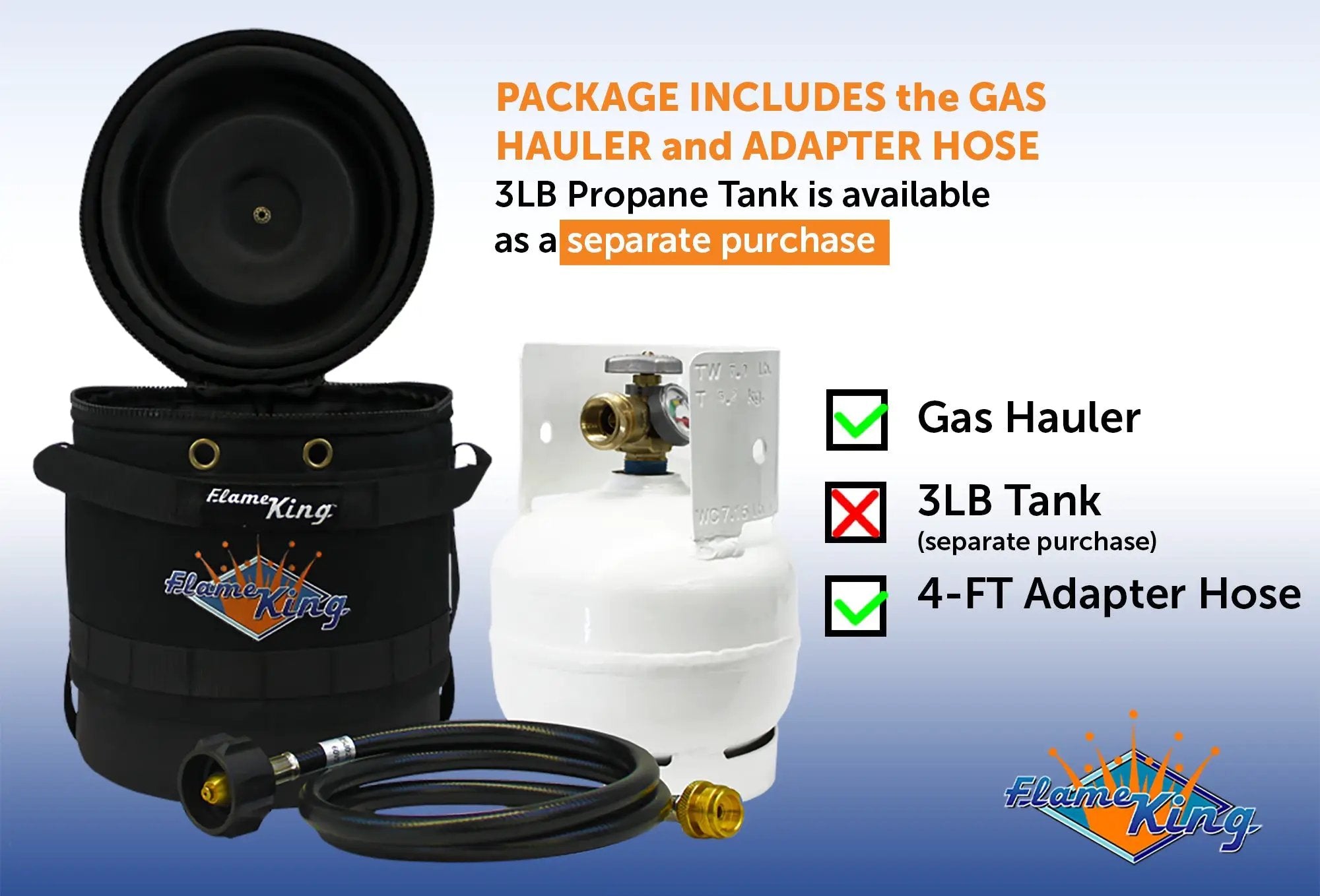 Flame King Propane Gas Hauler Kit-Insulated Protective Carry Case for 3lb Propane Tank plus Adapter Hose by Flame King Products